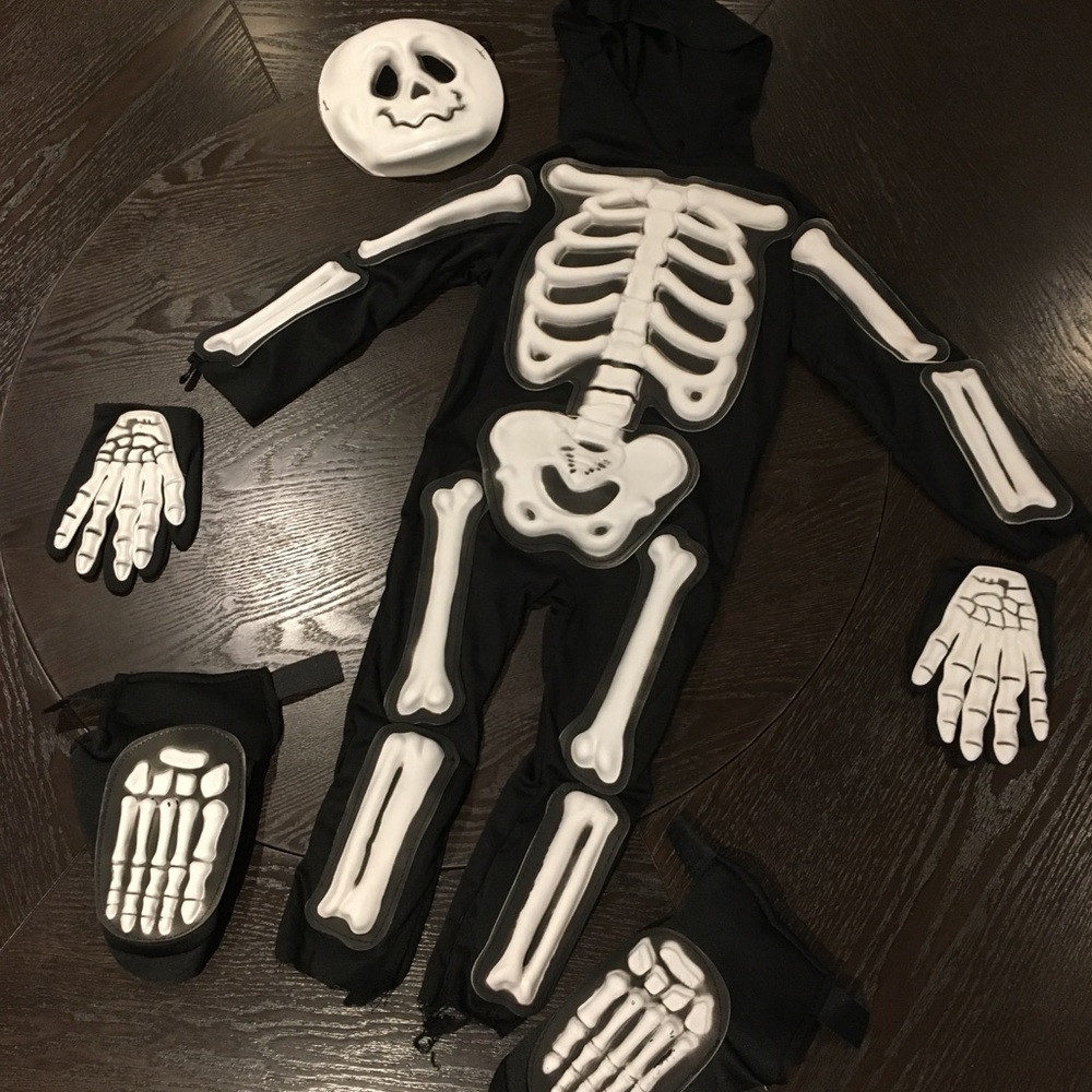 Black & White Skeleton Kids Halloween Costume with Mask and Accessories